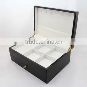Customized Handmade Black Wooden Jewelry Box With Compartment and Hooks thumbnail-4