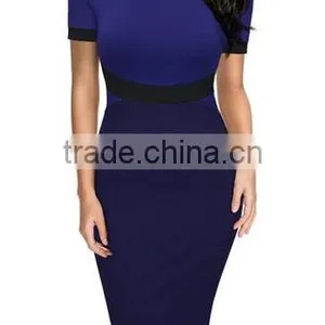 Women's Official Scoop Neck Optical Illusion Business Pencil Midi Dress thumbnail-1