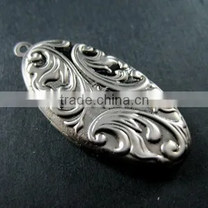 20x40mm Vintage Style Flower Engraved Antiqued Silver Brass Oval Photo Locket Pendant Charm DIY Supplies 1123015 thumbnail-2