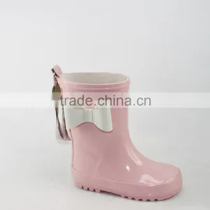 New 3D White Bow Pink Girls Rubber Boots With Tassels thumbnail-1