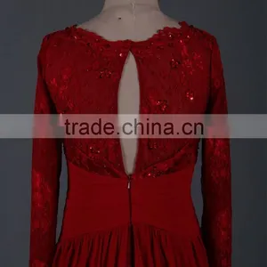 RSE665 Sexu Back Open Keyhole Long Sleeves Wine Red Arabic Patterns Of Lace Evening Dress thumbnail-2