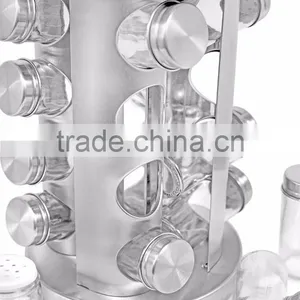 12 Jars Glass Condiment Kitchen Set Stainless Steel Revolving Spice Rack Set thumbnail-5