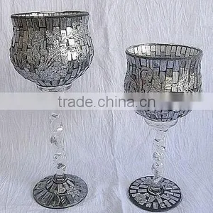 Good Quality Silver Mirror Mosaic Candle Holder thumbnail-4
