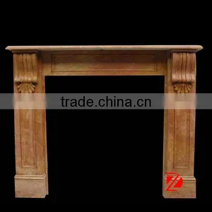 Yellow Hand Carved Marble Square Fireplace Mantel thumbnail-1