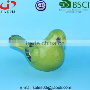 BSCI Factory Ceramic Bird Figurines, Crakle Glazed Green Bird Flower Pot thumbnail-1