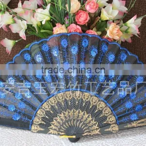 Plastic Lace Hand Fan With Embroidery Peacock Design thumbnail-5