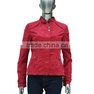 Red Leather Womens Nylon Windbreaker Denim Jacket thumbnail-1