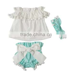 Lace Romper Summer New Design Boutique Baby Girl Clothing Pompom Sets Comfortable Infant and Toddler Clothing thumbnail-4