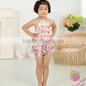 2017 Newest Rose Light Pink Floral Cotton Belt Jumpsuit for Baby Girls thumbnail-3