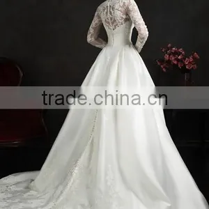 Elegant High Neck Muslim Lace Long Sleeve off White Wedding Dress thumbnail-2