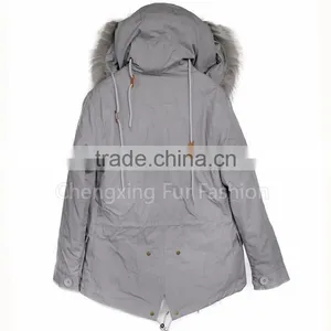 CX-G-P-11 Winter Women Parka Genuine Rex Rabbit Fur Lining Fur Coat thumbnail-2