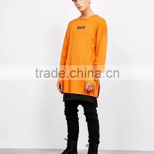 2016 Christmas Long Sleeve T-shirt Wholesale Orange Big Size Apparel Custom Made Mens Over Size Longline Tshirts thumbnail-3
