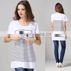 Convenience Breastfeeding T-shirts Black and White Strips Single Maternity Tops thumbnail-5