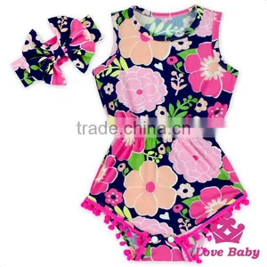 2LLY-090 Lovebaby Punjabi Designer Suits Boutique Printed Animals With Bow Accessory Pom Pom Jumpsuits for 0-2t Baby thumbnail-5