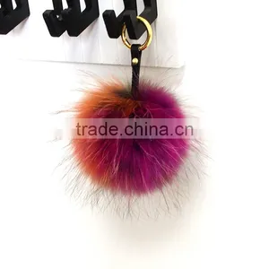 Myfur Natural Dyed Whole Raccoon Skin Fur Made Rainbow Colorful Fur Pom Pom Key Ring Bag Charm thumbnail-6