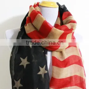 American Flag Scarf Cute Star Bangled Banner Scarf Red and Blue Star Scarf Taupe American Flag Scarf thumbnail-2
