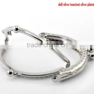 2pc Silver Tone Bead Purse Bag Metal Frame Kiss Clasp Lock Handle 8.5x6cm(3 3/8"x2 3/8"),Bulk thumbnail-1