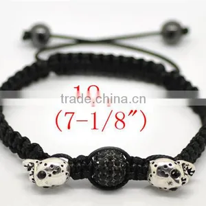 Pave Black Rhinestone Beads & Antique Silver Halloween Skull Beads & Black Braiding Adjustable Bracelets 18cm-25cm thumbnail-1