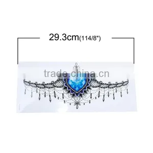 Paper Removable Waterproof Temporary Sternum Tattoo Sticker Body Art Blue Flower Pattern Heart Leg Temporary Tattoos thumbnail-2
