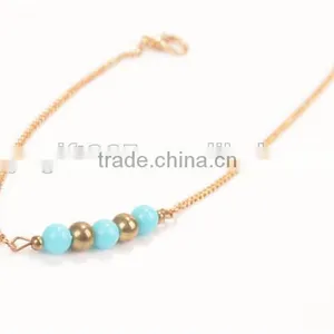 Gold Tone Turquoise Blue Beads Simple Anklet Foot Chain thumbnail-2