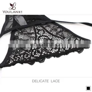 2016 Newest Luxurious Lace Thong Sweet Sexy Ladies Underwear Black Color Sexy Panties Cotton thumbnail-4