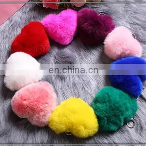 Factory Wholesale Multicolor Rex Rabbit Fur Heart Shape Fur Keychain thumbnail-6