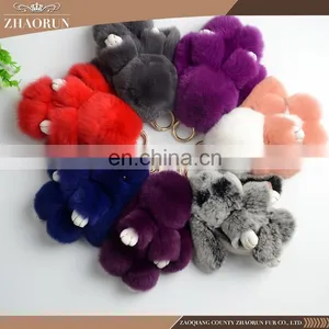 2017 Latest Custom Keychain Rabbit Fur Pompoms thumbnail-4