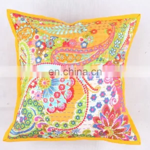 Hand-stitched Kantha Pillow Indoor & Outdoor-Indian Kantha Cushion Covers-Kantha Pillow Covers Textile Art thumbnail-1