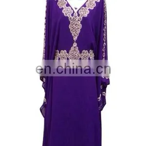 Navy Blue Wedding Party Wear High Beaded Flower Pattern Farasha With Belt Moroccan Dress Kaftan for Sale thumbnail-1