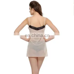 Romantic Beige Short Nightdress With Black Lace thumbnail-5