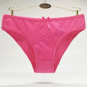 Yun Meng Ni Sexy Underwear Double Lace Plain Color Girls Briefs Soft Cotton Women's Panty thumbnail-5