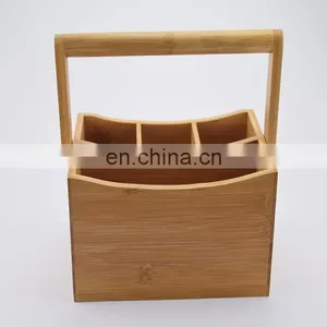 Bamboo Cutlery Holder Kitchen Bamboo Utensil Caddy 4 Compartment Flatware Storage Holder With Handle Kitchen & Tabletop thumbnail-1