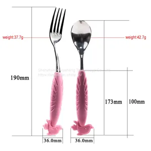 Baby Food Stainless Steel Tableware Training Fork Soup Rice Spoon Silicone Baby Spoon Fork thumbnail-3