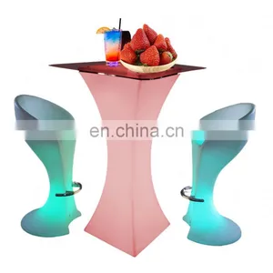 Chinese Restaurant Tables and Chairs /Led PE Light Up Chair for Restaurant Discotheque Pub Used Glowing Bar Table thumbnail-3