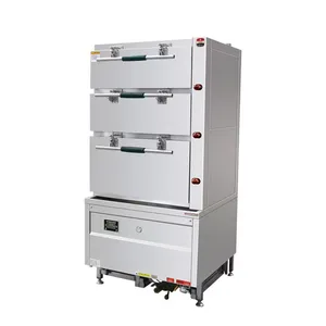 3 Doors Gas Seafood Steamer With 0.67kW Fan Power 900x900x1900mm Warranty Included thumbnail-1