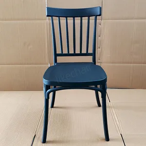 Stackable Plastic Chairs Vertical Slatted Backrest for Restaurant Cafe Garden Patio Dining Use thumbnail-1
