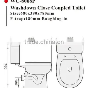 WC-8008P Washdown Two-piece Toilet With Soft Closing Cover Ramp Down Closer, Water Closet Toilet Bowl thumbnail-2