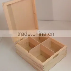 Beautiful Pine Wooden 4 Compartment Box Trinkets Jewellery Makeup Box thumbnail-1