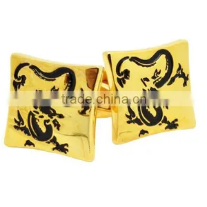 Stainless Steel Cuff Links For Men Gold & Black Dragon, Men's Fashion Gold Dragon Cufflinks thumbnail-1