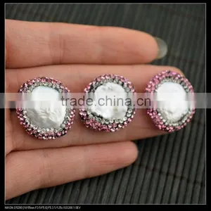 LFD-0052B Wholesale DIY Pave Pink Rhinestone Pearl Connector Spacer Beads For Bracelet Jewelry Making thumbnail-5