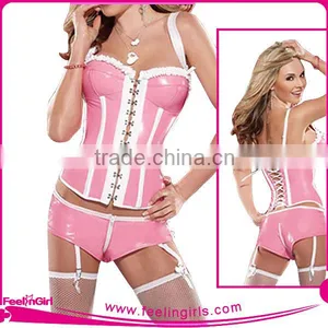 China Pink Xxl Sexy Leather Corset Tight Tops For Women thumbnail-1