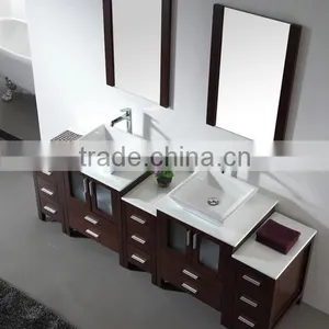 Modern Oak Wood Modern Double Sinks Floor Cabinet Hotel Vanity Bathroom Furniture No.3199E thumbnail-2