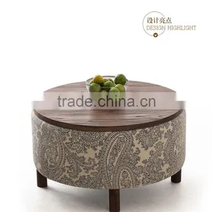 Modern Storage Fabric Ottoman,Wooden Coffee Table thumbnail-1