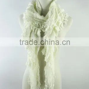 IN STOCK! Wholesale Cheap White Elastic Scarves With Fringes thumbnail-1