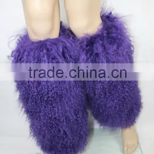 Purple Designer Style Real Mongolian Lamb Fur Leg Warmers thumbnail-1