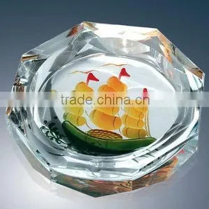 Boat Color Printed Crystal Ashtray /tobacco Cigar/smoking Craft Ashtray Useful(R-0981 thumbnail-1