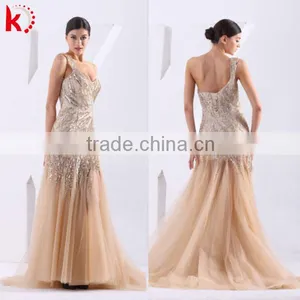 Fashion One Shoulder V Neck Beaded Long Japanese Prom Dresses 2015 Vestidos de Fiesta thumbnail-1