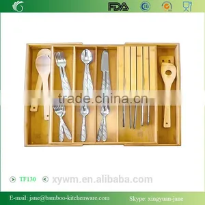 TF130 Expandable Bamboo Utensil Organizer With Knife Block for Cutlery, Flatware, Silverware and Accessories thumbnail-1