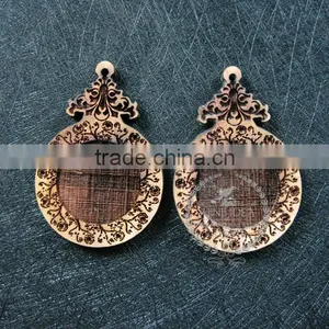 25mm Setting Size Vintage Style Natual Log Wood Bezel Carving Flower Round Pendant Setting DIY Findings Supplies 1411149 thumbnail-1