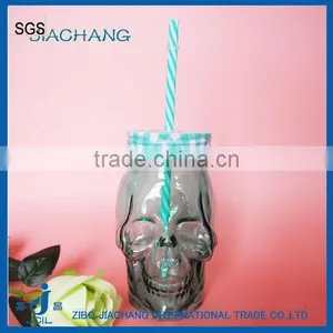 Blue Skull Shape Glass Beverage Coffee Jar With Blue Tin Lid thumbnail-1